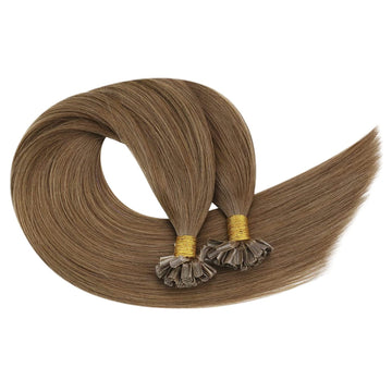 Fusion Nail U Tip Human Hair Extensions Brazilian Keratin Beads Medium Brown Hair (#8) - FShine Shop